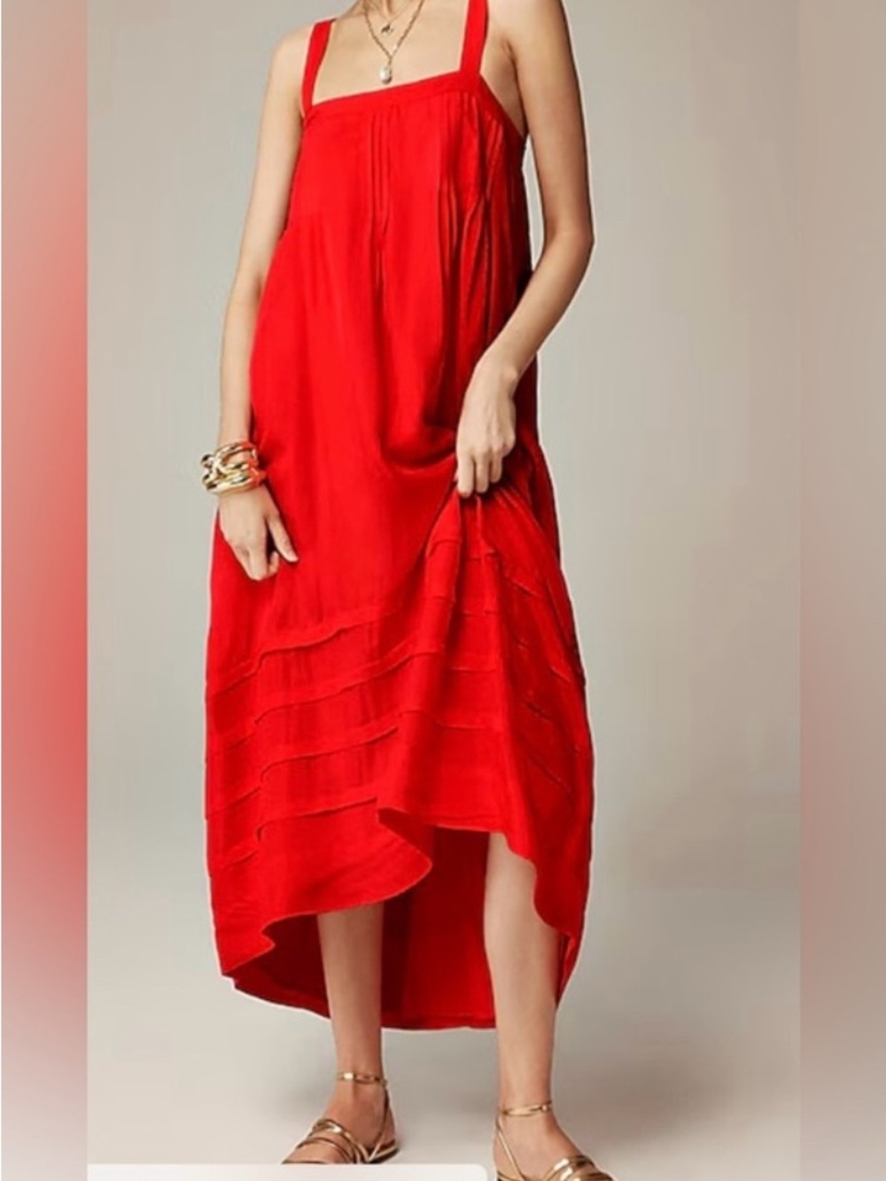 J. Crew Vintage Red Pintuck Midi Dress in Drapey Organza